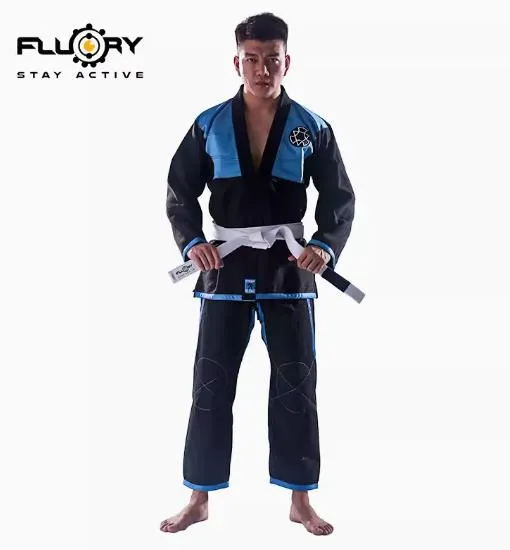 FLUORY BJJF01 JIU JITSU GI Size XS-XL BLACK BLUE UNISEX