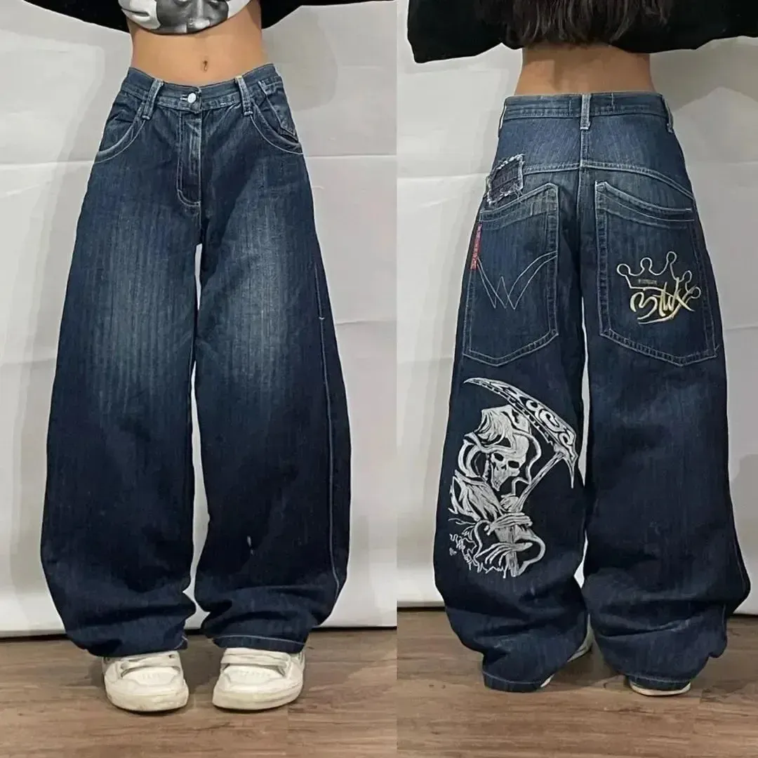 LVSANW 2024 New American Vintage hip-hop washing fashion striped graffiti jeans women's Y2K Harajuku punk Gothic wide pants Streetwear